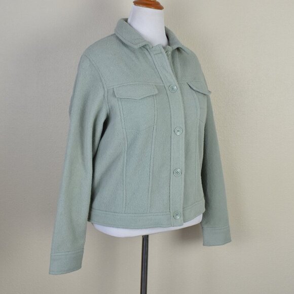 Joie Sage Green Fleece Fuzzy Shacket Button Front Jacket - L - Picture 8 of 12